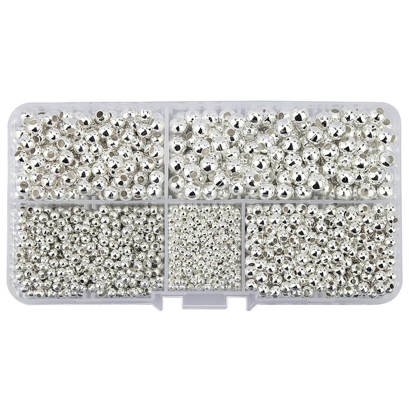 LolliBeads (R) Silver Plated Smooth Round Metal Beads Assorted Size Jumbo Pack 2100 pcs - Image 2
